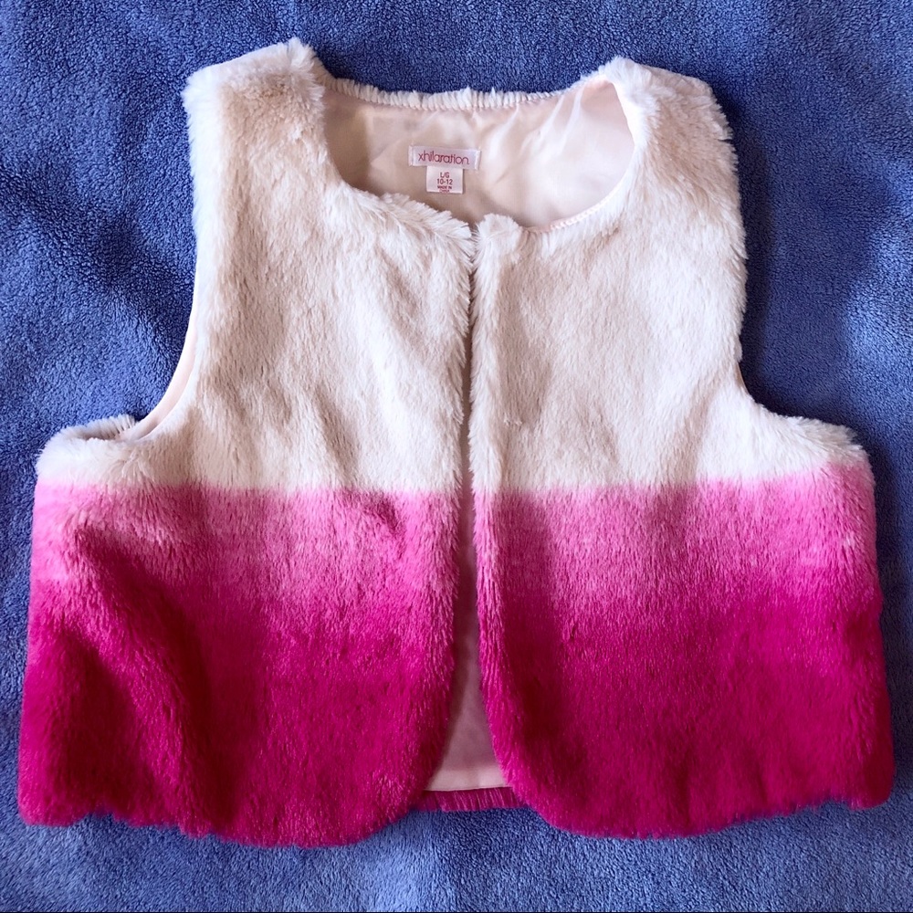 NWOT Girls Faux Fur Vest size L 10/12 Pink White